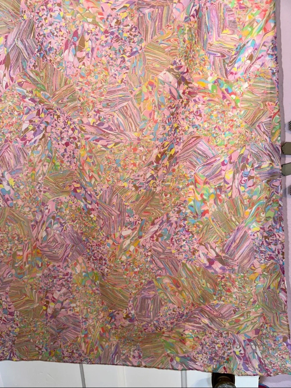Vtg  Very Large Pastel Abstract Print Square Scarf or Wrap- Pink, Green & Purple